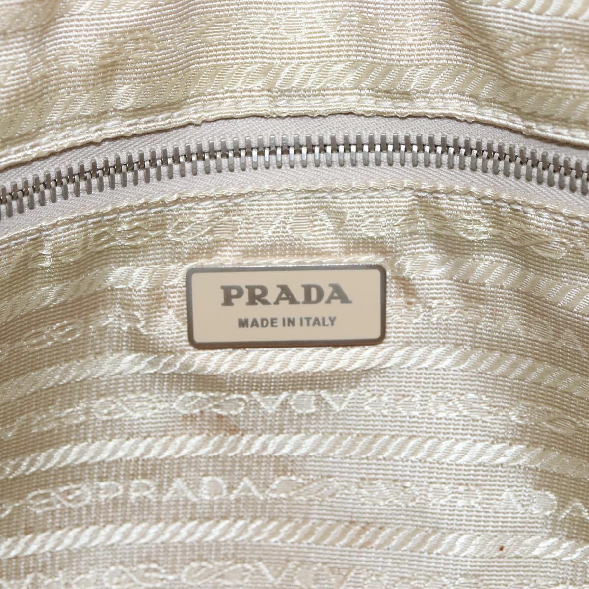 PRADA Tote Bag Canvas White Silver Auth hk1710