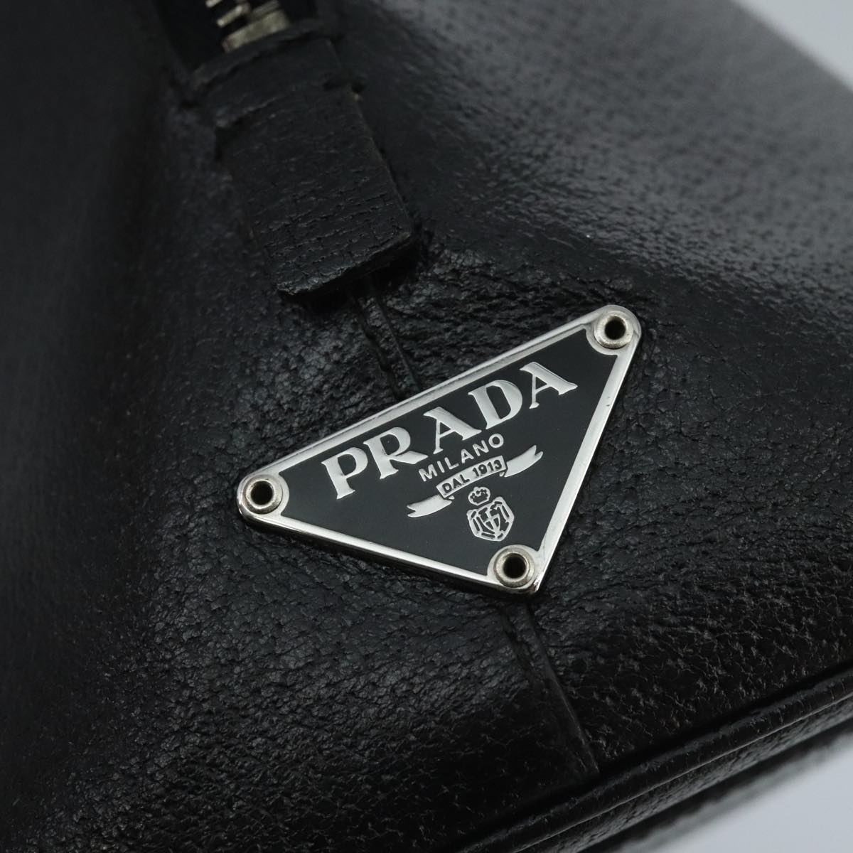 PRADA Hand Bag Leather Black Silver Auth hk1711