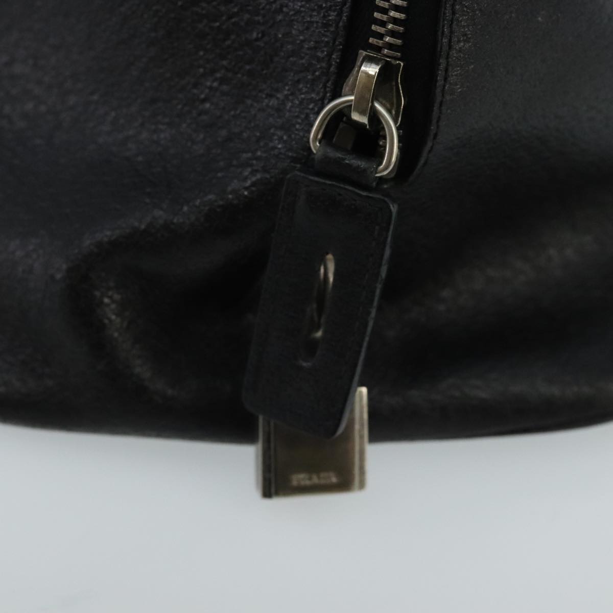 PRADA Hand Bag Leather Black Silver Auth hk1711