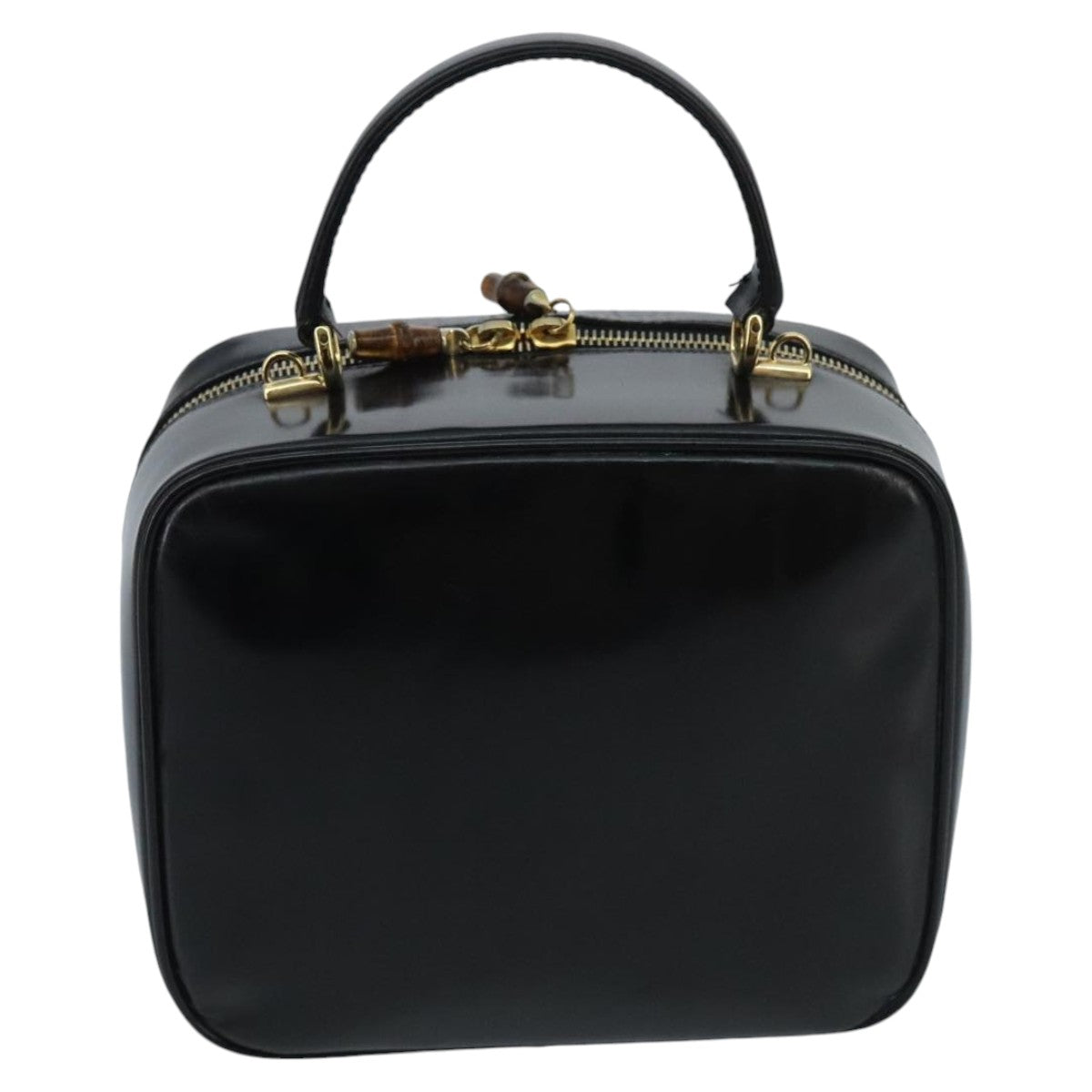 GUCCI Bamboo Vanity Pot Pouch Enamel 2way Black Gold 000 270 0323 Auth hk1713 - 0