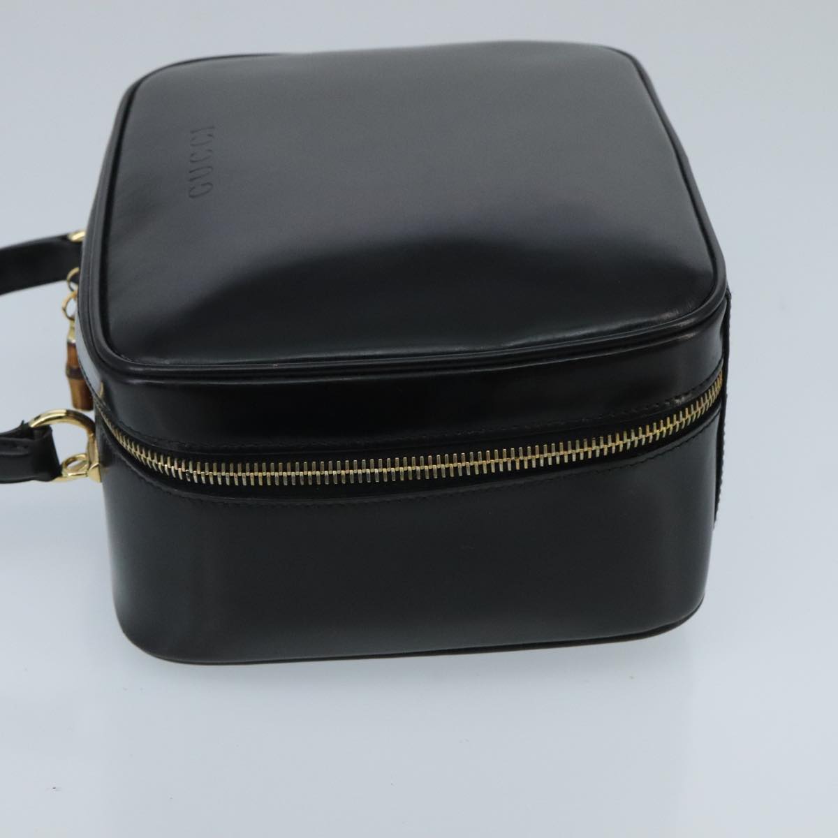 GUCCI Bamboo Vanity Pot Pouch Enamel 2way Black Gold 000 270 0323 Auth hk1713