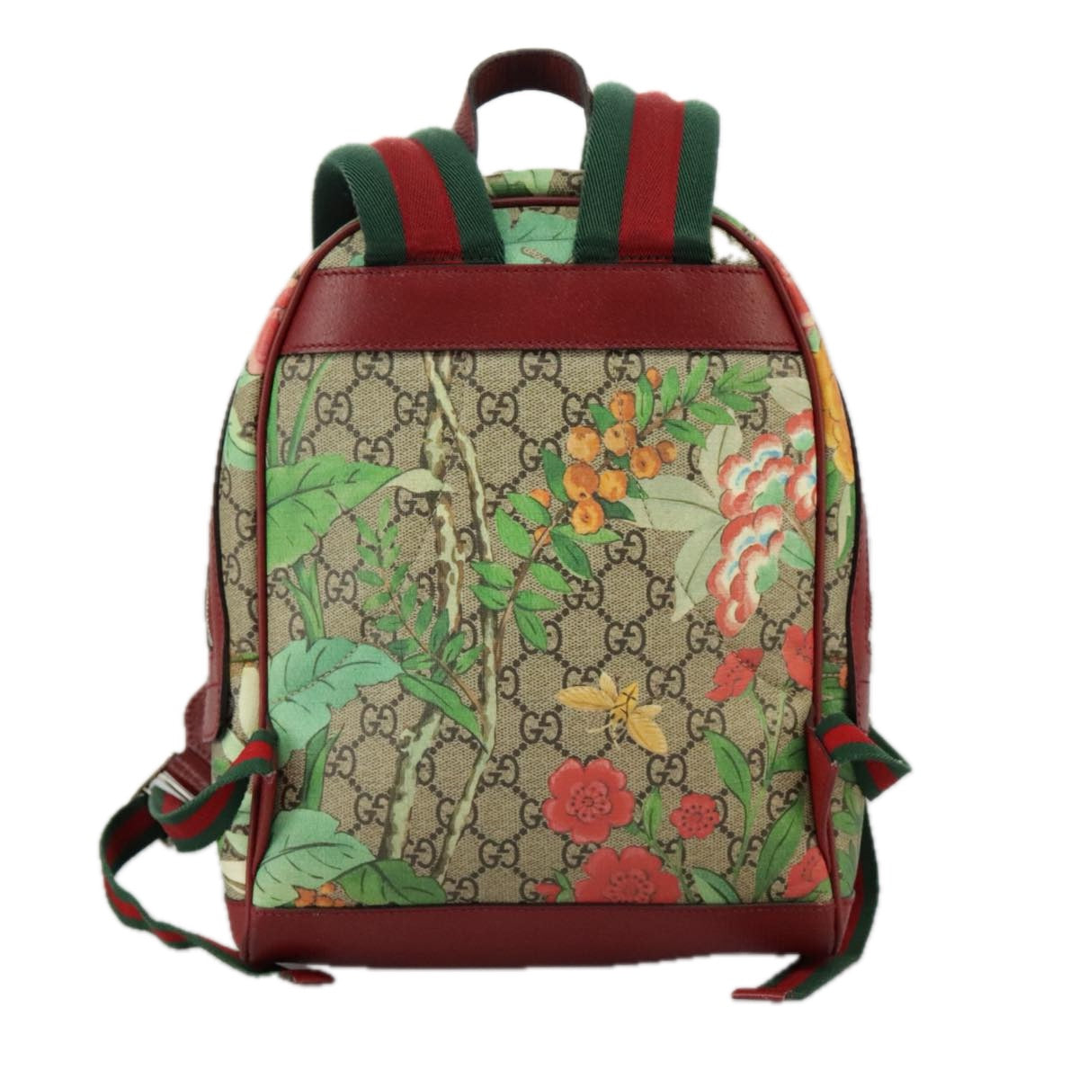 GUCCI GG Supreme Web Sherry Line Tian Backpack PVC Leather Beige Red Auth hk1717 - 0