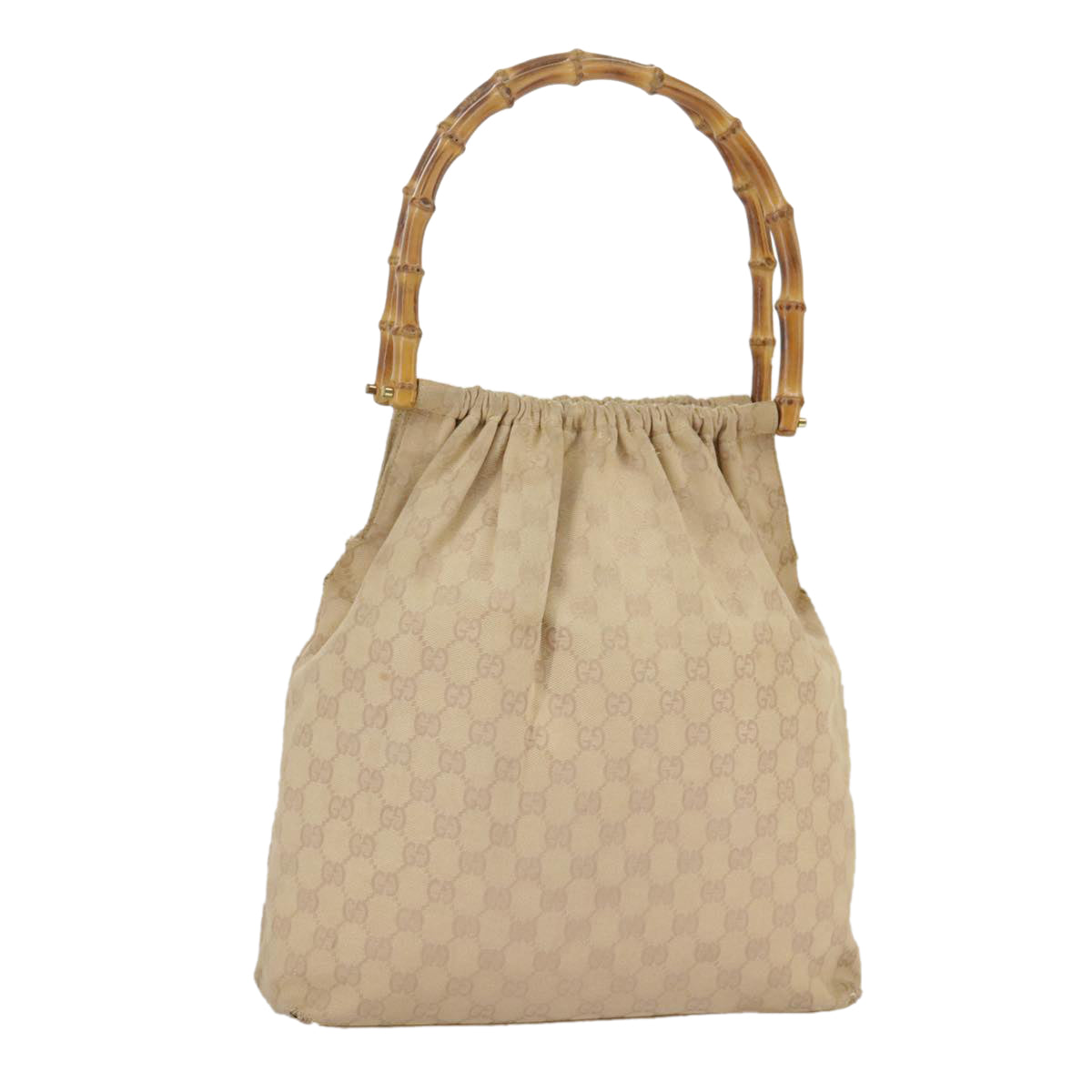 GUCCI GG Canvas Bamboo Tote Bag Beige Gold 92709 Auth hk1719