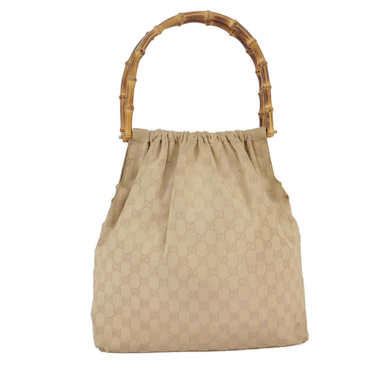 GUCCI GG Canvas Bamboo Tote Bag Beige Gold 92709 Auth hk1719