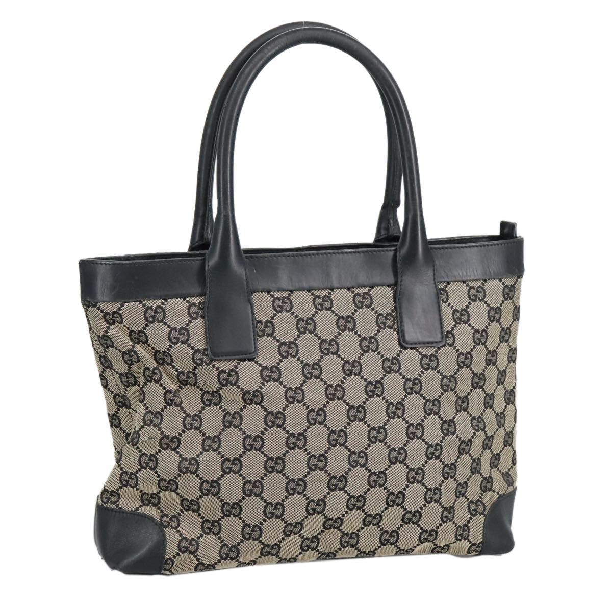 GUCCI GG Canvas Tote Bag Black Beige Auth hk1721