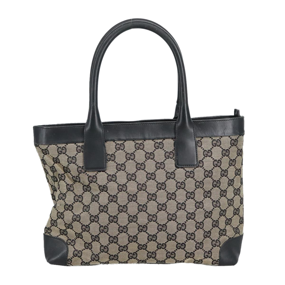 GUCCI GG Canvas Tote Bag Black Beige Auth hk1721