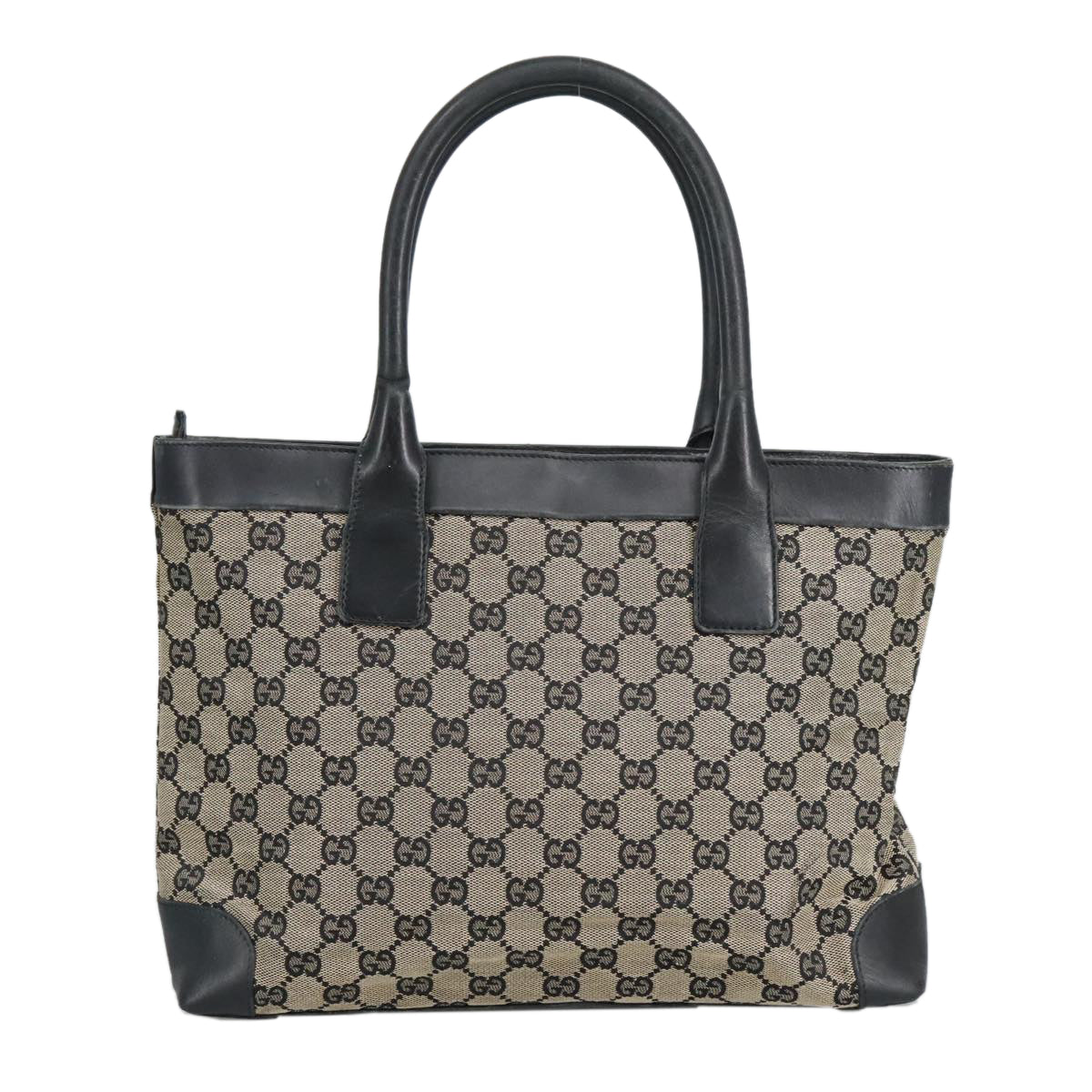 GUCCI GG Canvas Tote Bag Black Beige Auth hk1721 - 0