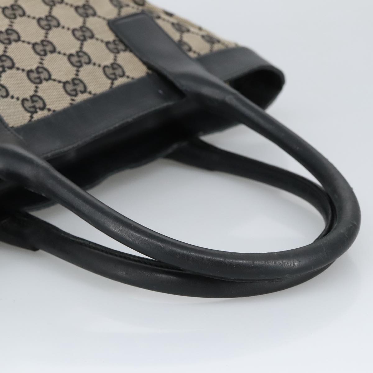 GUCCI GG Canvas Tote Bag Black Beige Auth hk1721