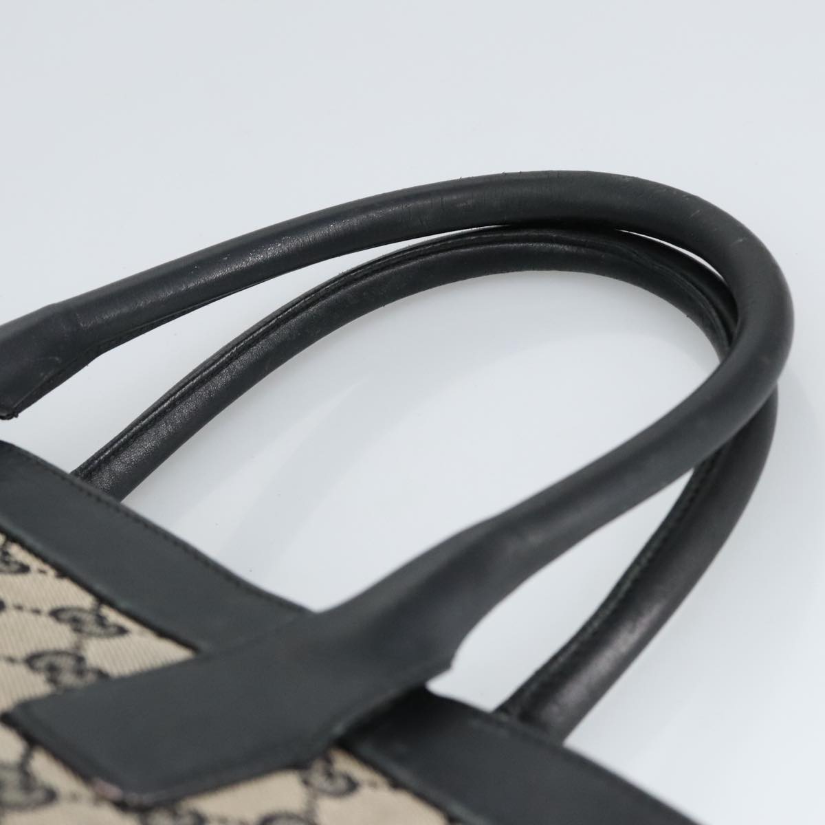 GUCCI GG Canvas Tote Bag Black Beige Auth hk1721