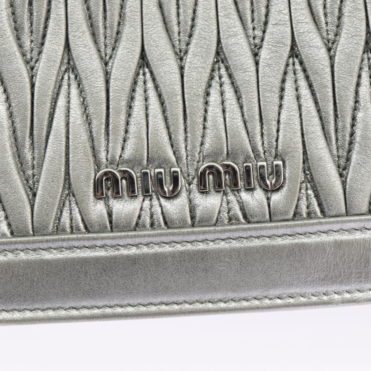 Miu Miu Matelasse Chain Shoulder Bag Leather Silver Auth hk1730