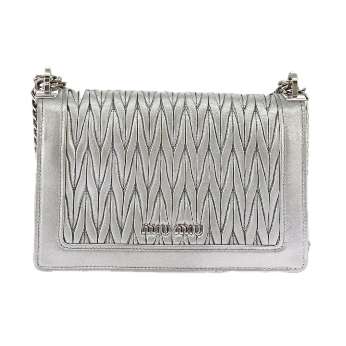 Miu Miu Matelasse Chain Shoulder Bag Leather Silver Auth hk1730 - 0