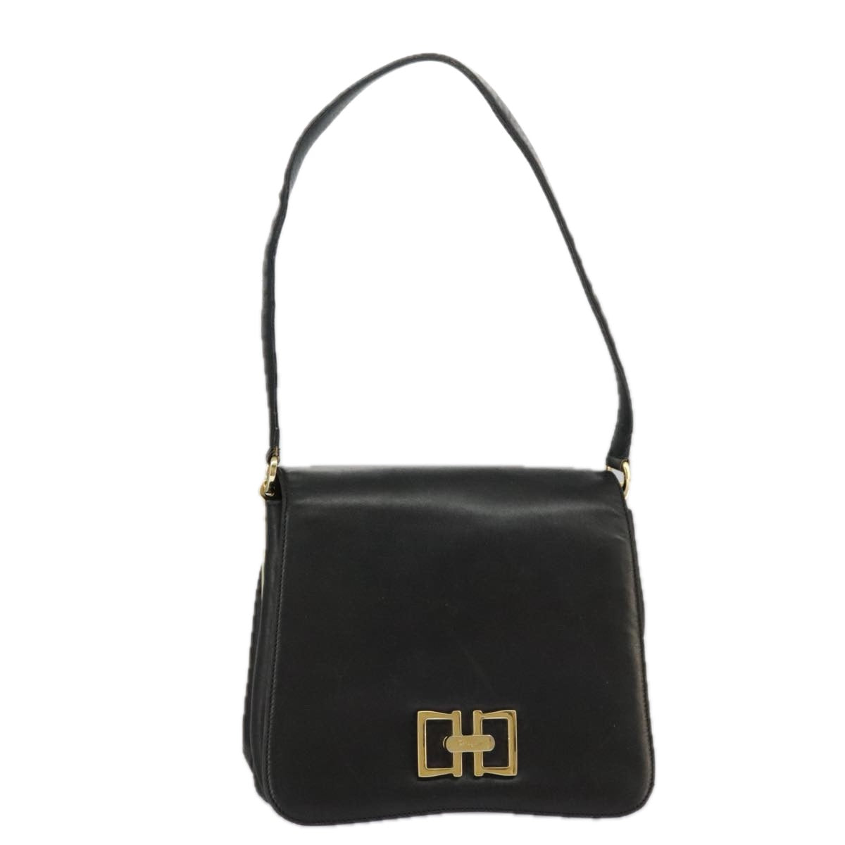 Salvatore Ferragamo Shoulder Bag Leather Black Gold Auth hk1733