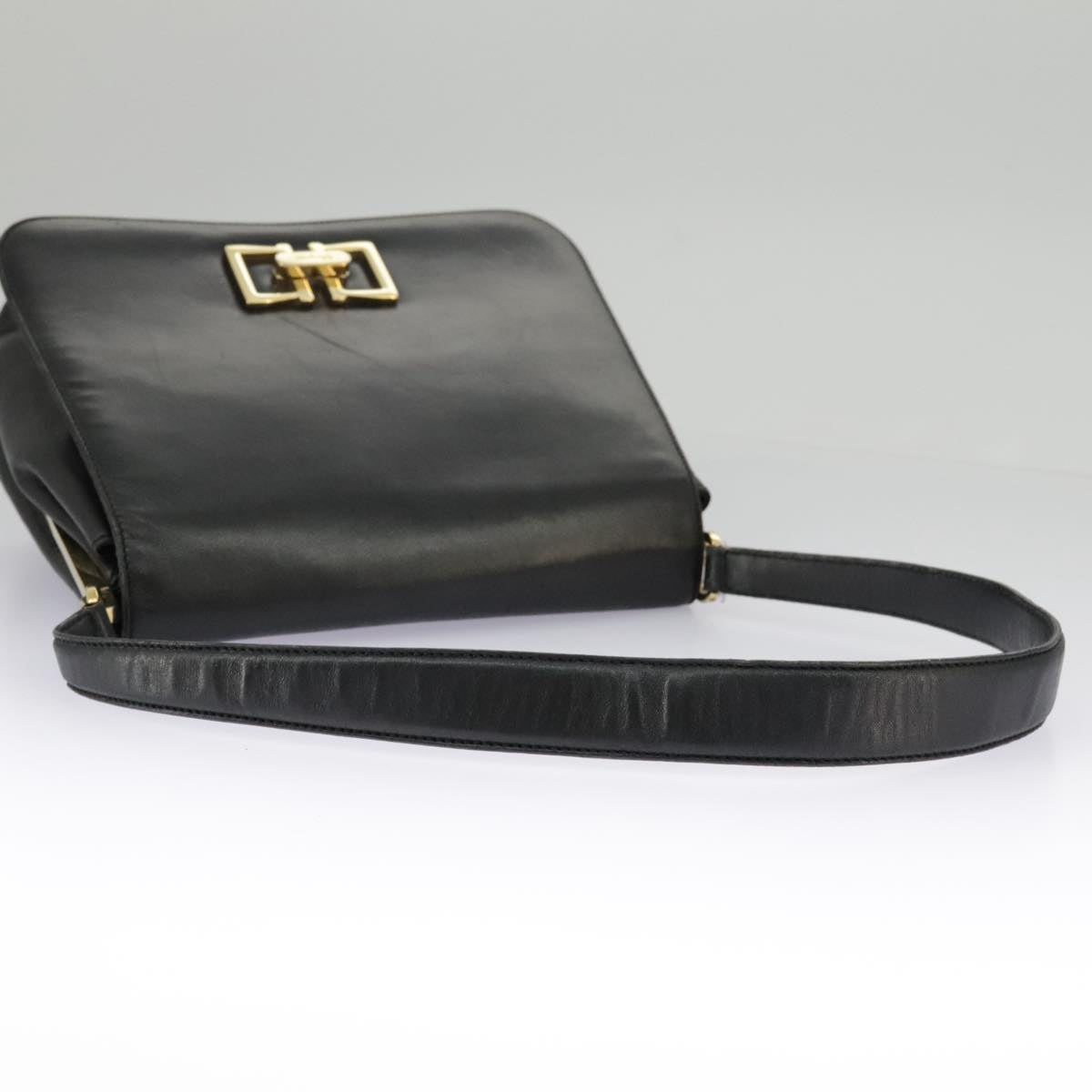 Salvatore Ferragamo Shoulder Bag Leather Black Gold Auth hk1733