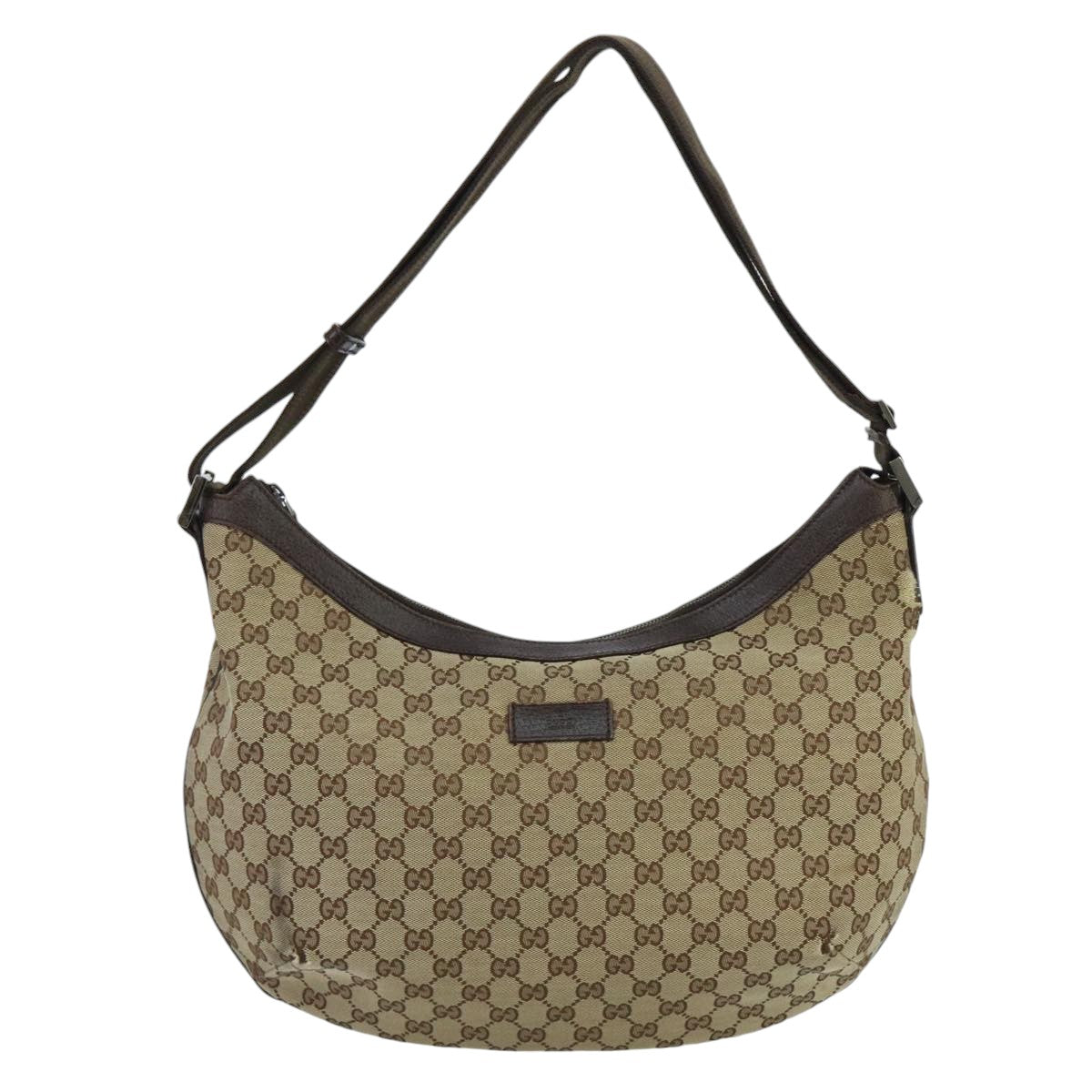 GUCCI GG Canvas Shoulder Bag Beige Brown Silver 189752 Auth hk1739