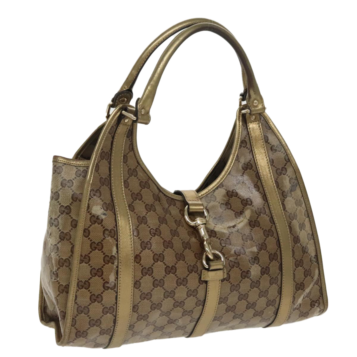 GUCCI GG Crystal Jackie Hand Bag Beige Gold 203494 Auth hk1741