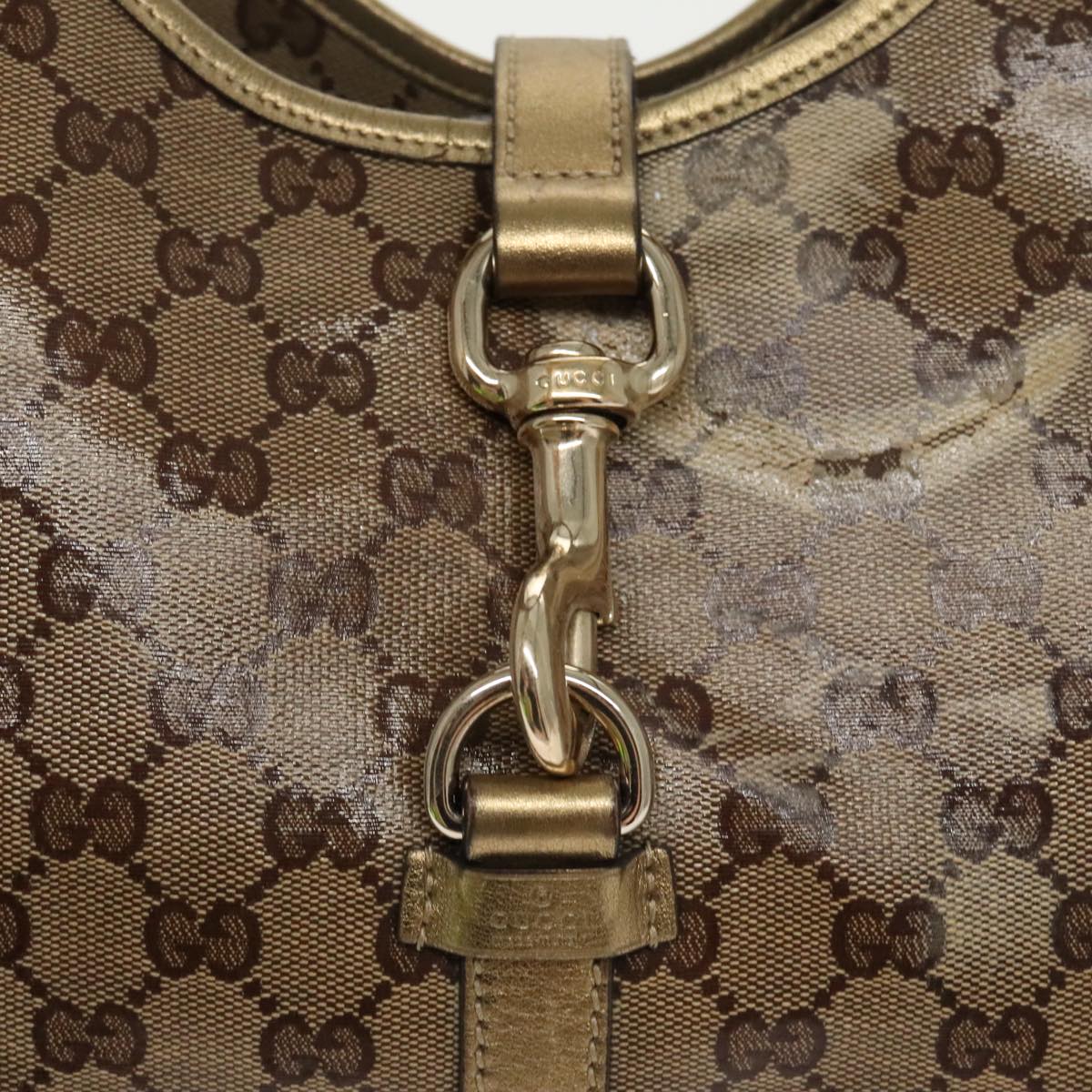 GUCCI GG Crystal Jackie Hand Bag Beige Gold 203494 Auth hk1741