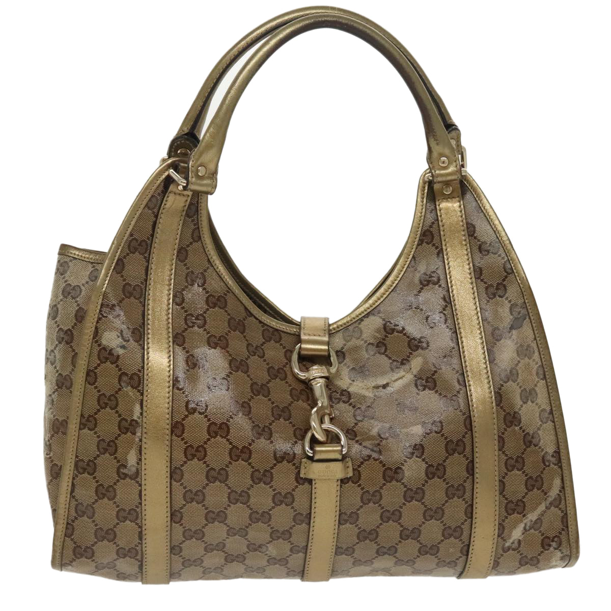 GUCCI GG Crystal Jackie Hand Bag Beige Gold 203494 Auth hk1741 - 0