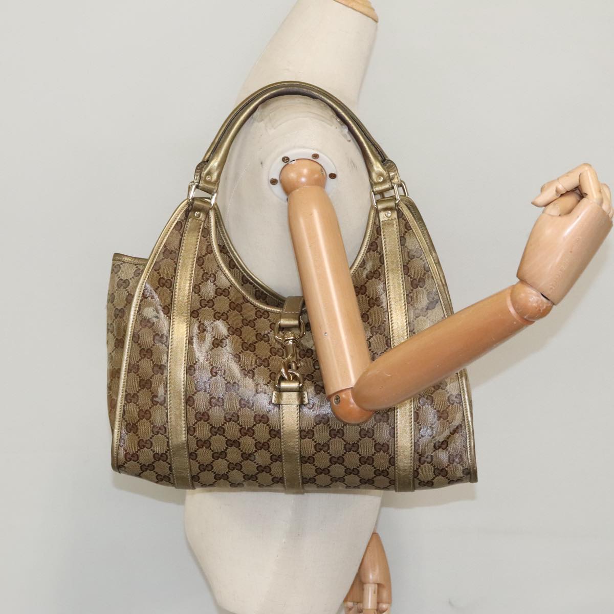 GUCCI GG Crystal Jackie Hand Bag Beige Gold 203494 Auth hk1741