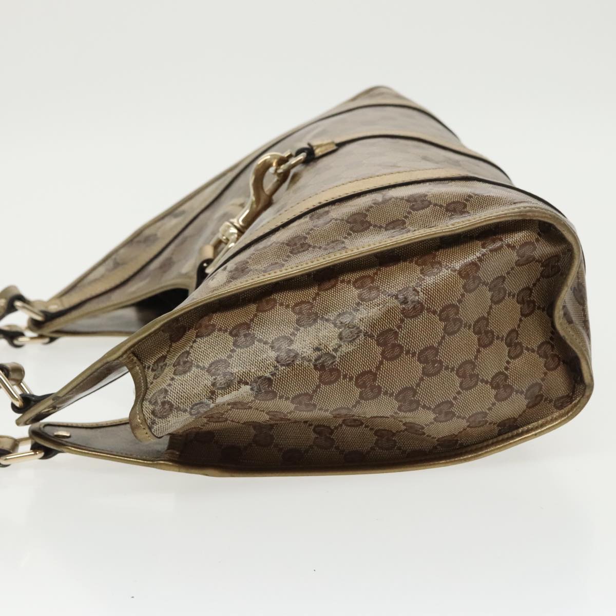 GUCCI GG Crystal Jackie Hand Bag Beige Gold 203494 Auth hk1741