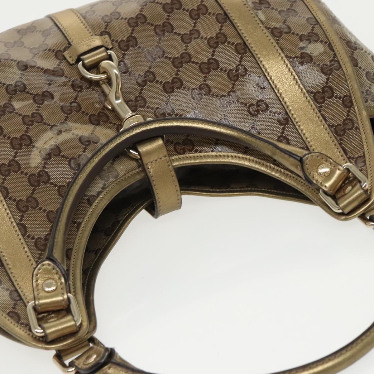 GUCCI GG Crystal Jackie Hand Bag Beige Gold 203494 Auth hk1741