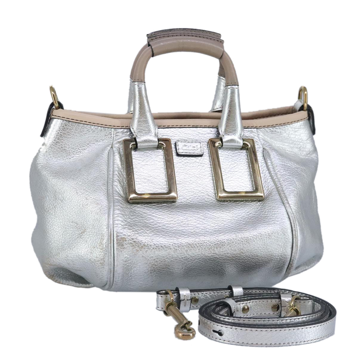 Chloe Etel Hand Bag Leather 2way Silver Auth hk1743