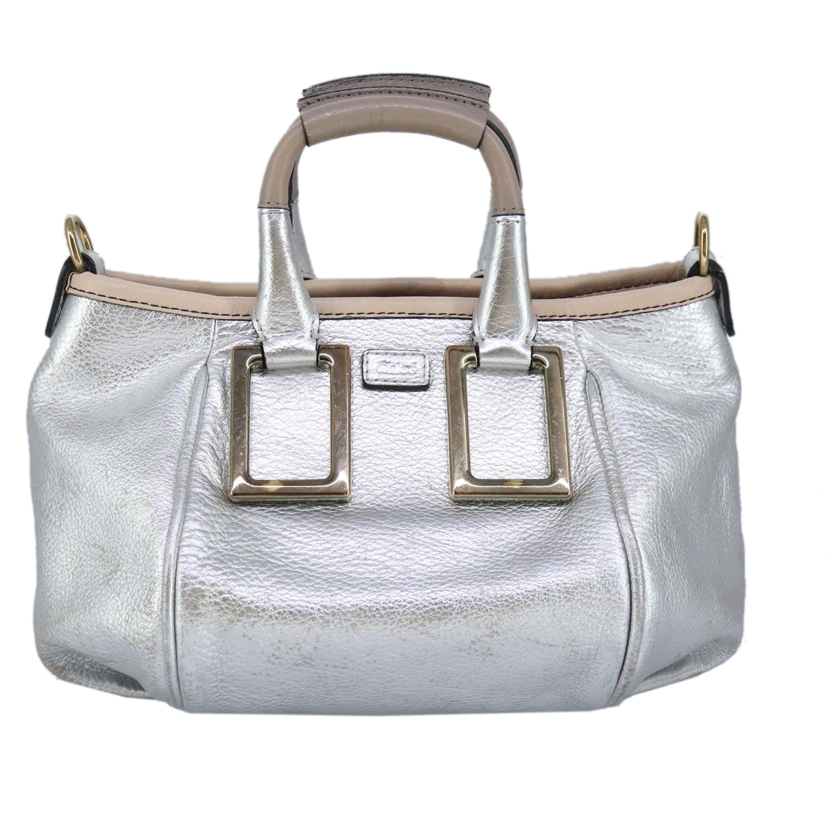 Chloe Etel Hand Bag Leather 2way Silver Auth hk1743