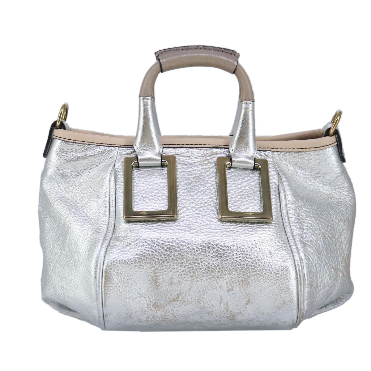 Chloe Etel Hand Bag Leather 2way Silver Auth hk1743 - 0