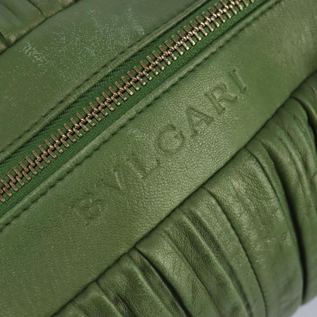 BVLGARI Hand Bag Leather Green Auth hk1751