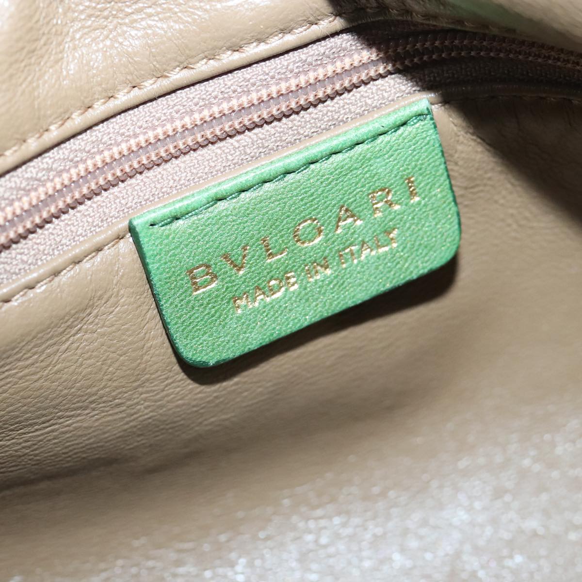 BVLGARI Hand Bag Leather Green Auth hk1751