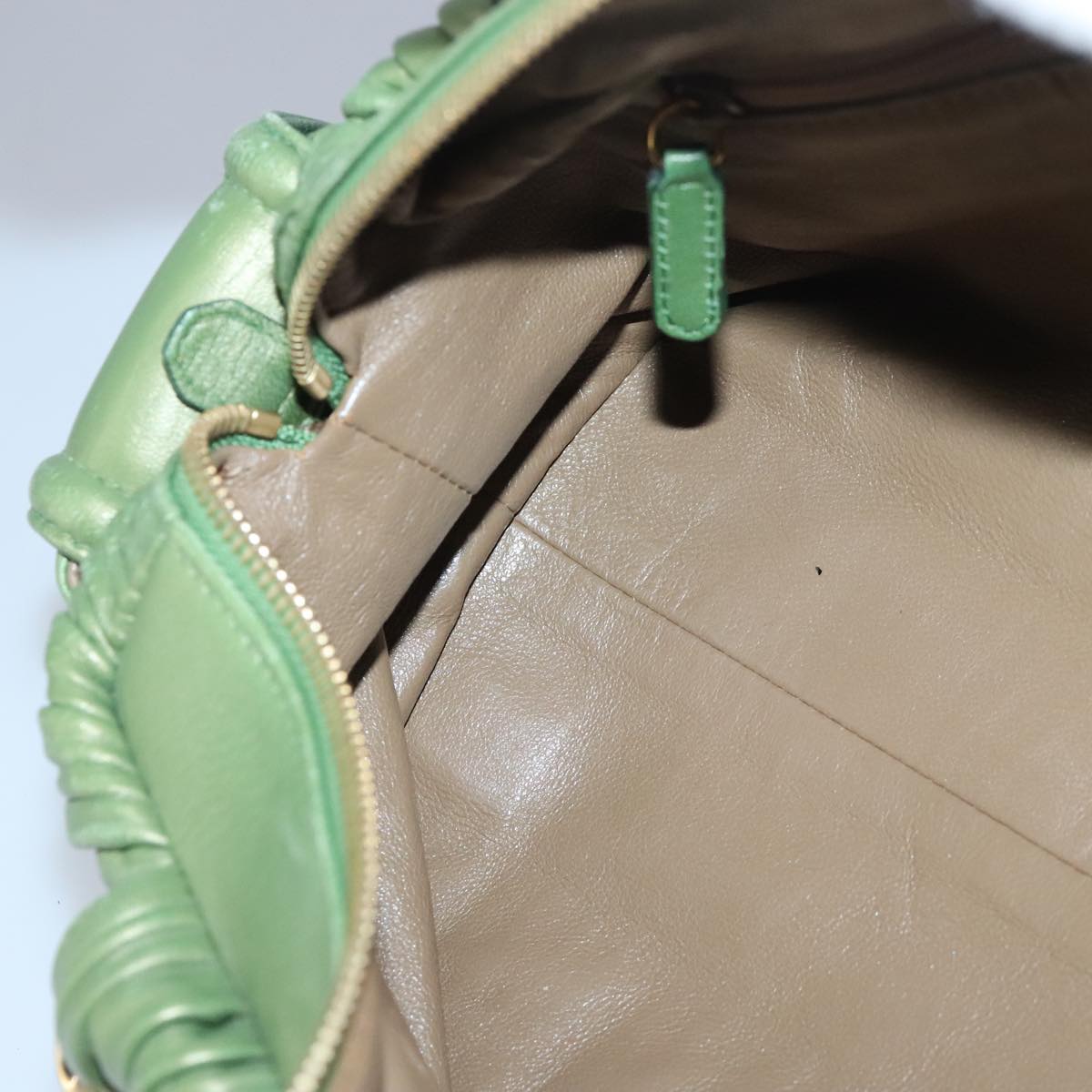 BVLGARI Hand Bag Leather Green Auth hk1751