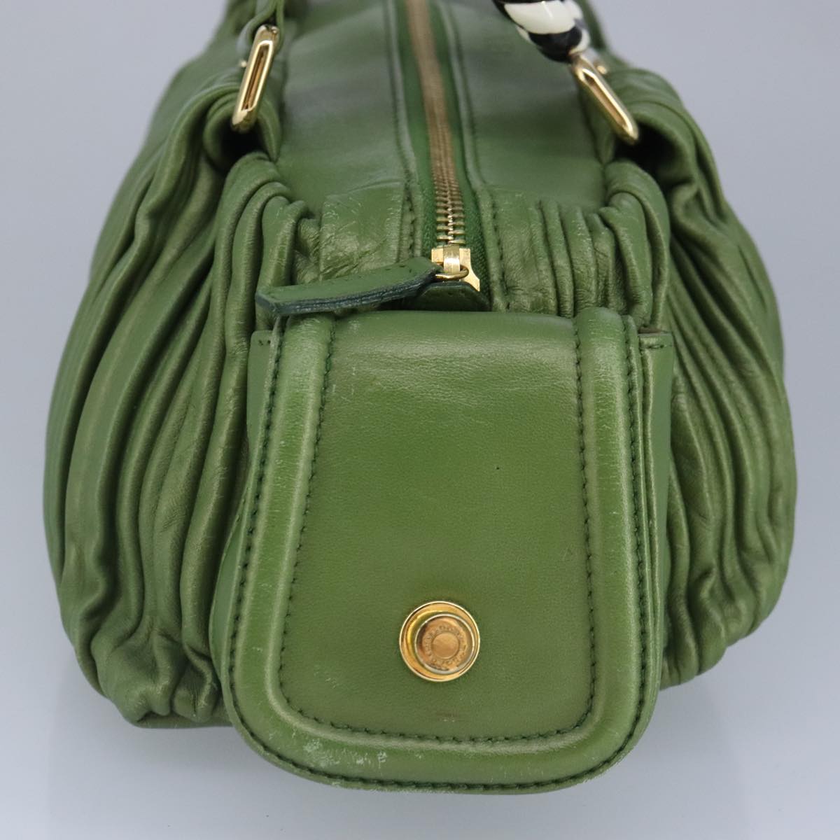 BVLGARI Hand Bag Leather Green Auth hk1751