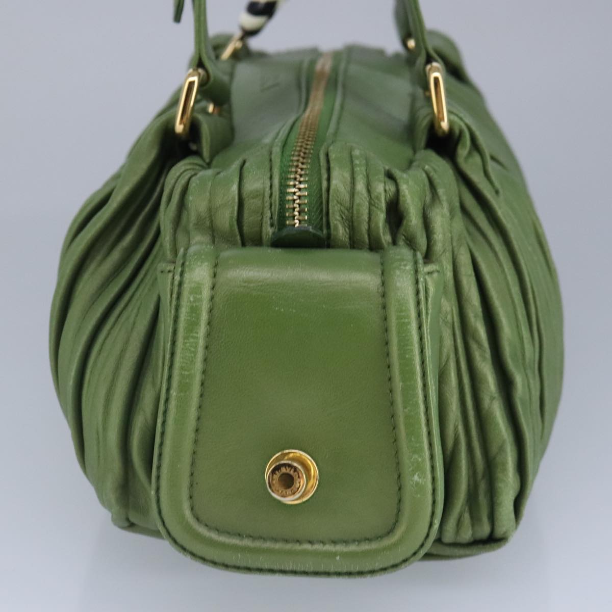 BVLGARI Hand Bag Leather Green Auth hk1751