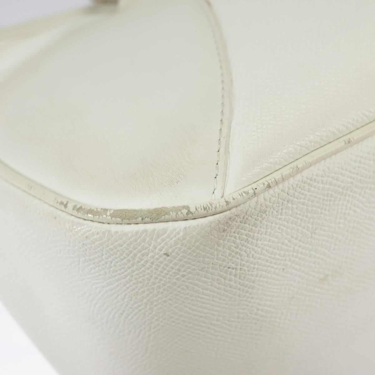 BVLGARI Tote Bag Leather White Silver Auth hk1752