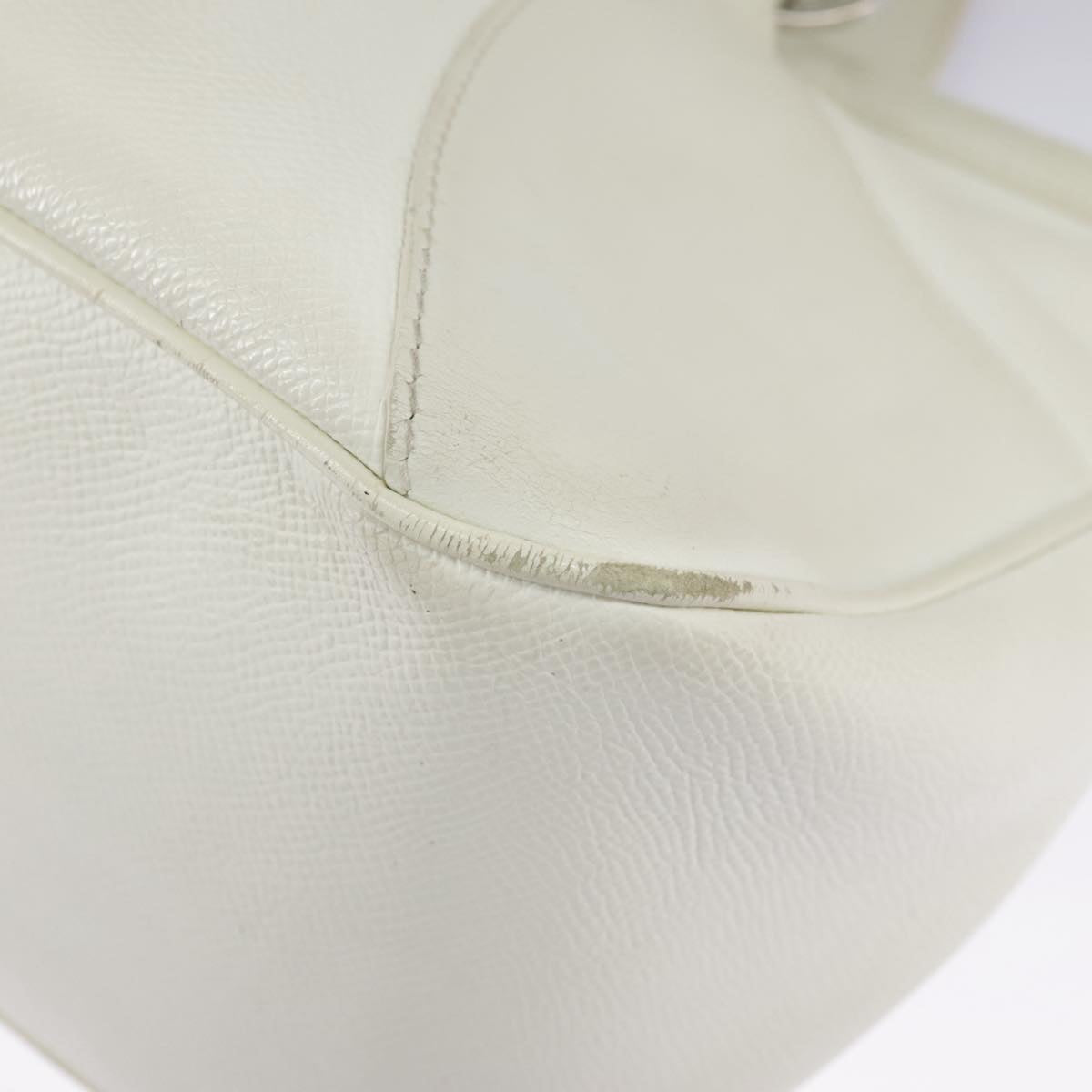 BVLGARI Tote Bag Leather White Silver Auth hk1752