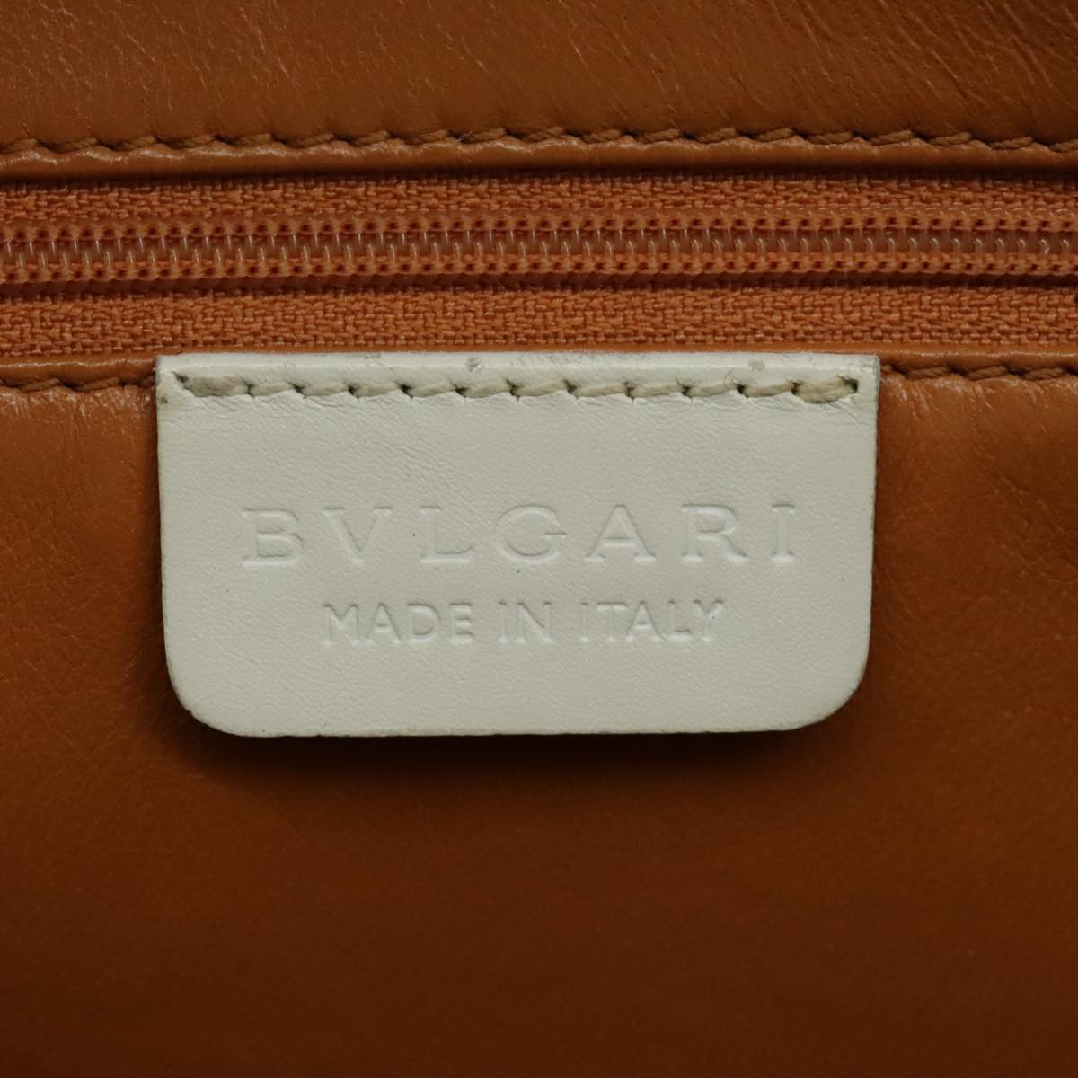 BVLGARI Tote Bag Leather White Silver Auth hk1752