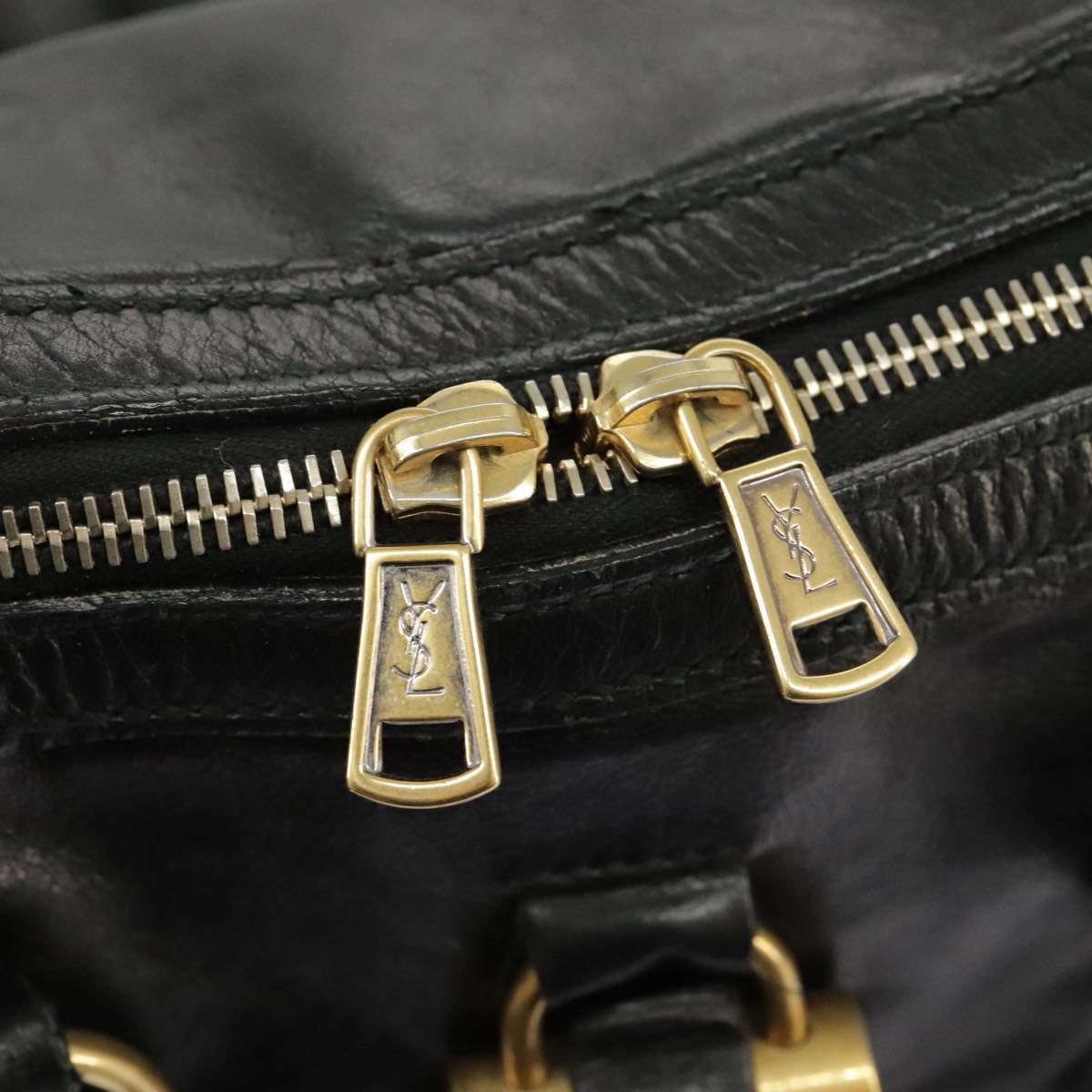 SAINT LAURENT Muse Hand Bag Leather Black Gold Auth hk1758