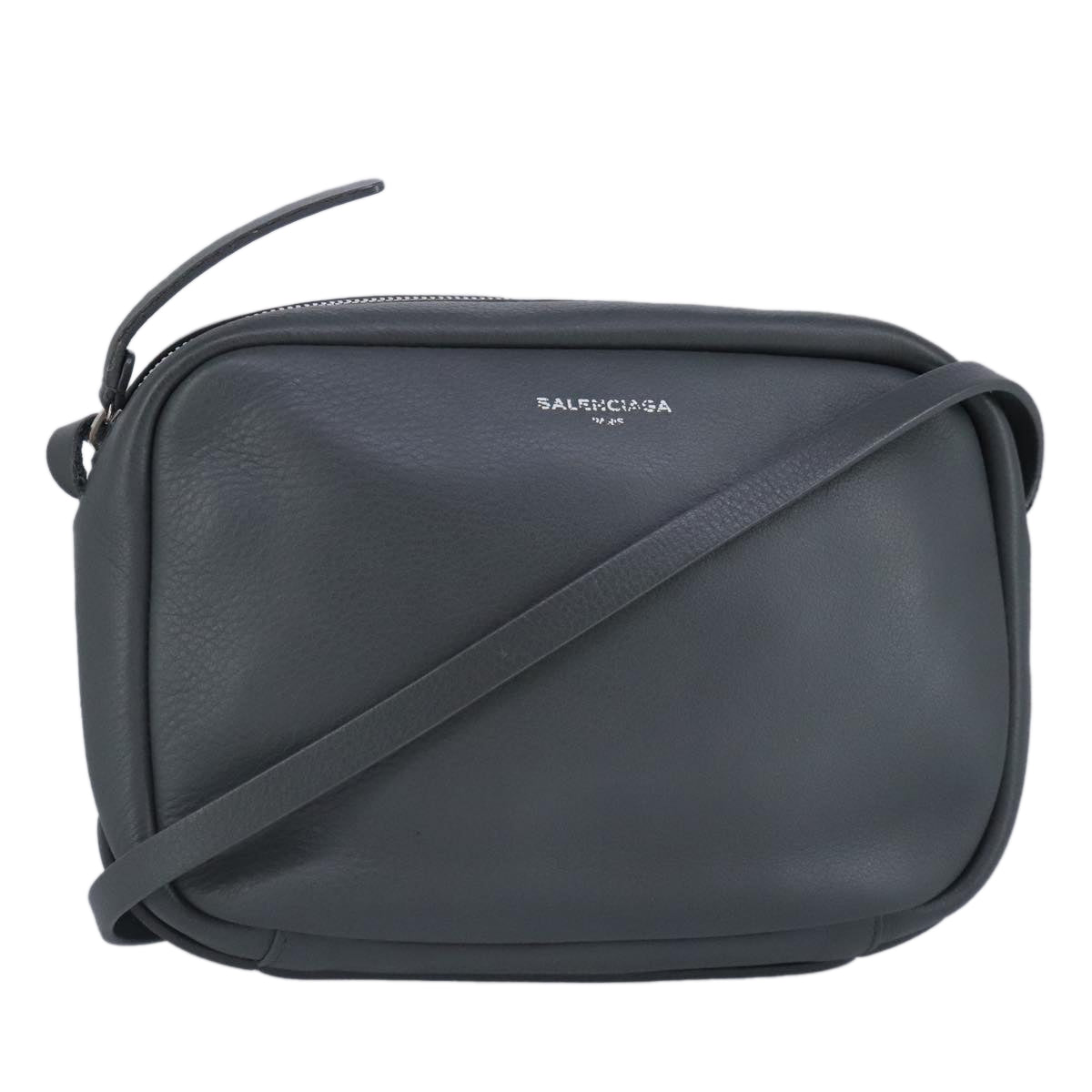 BALENCIAGA Everyday camera S Shoulder Bag Leather Gray Auth hk1763