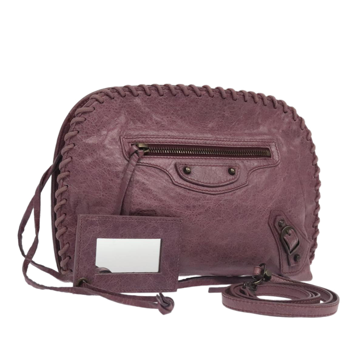 BALENCIAGA The Stitch Shoulder Bag Leather Purple 252730 Auth hk1765