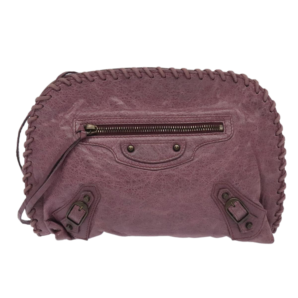 BALENCIAGA The Stitch Shoulder Bag Leather Purple 252730 Auth hk1765 - 0