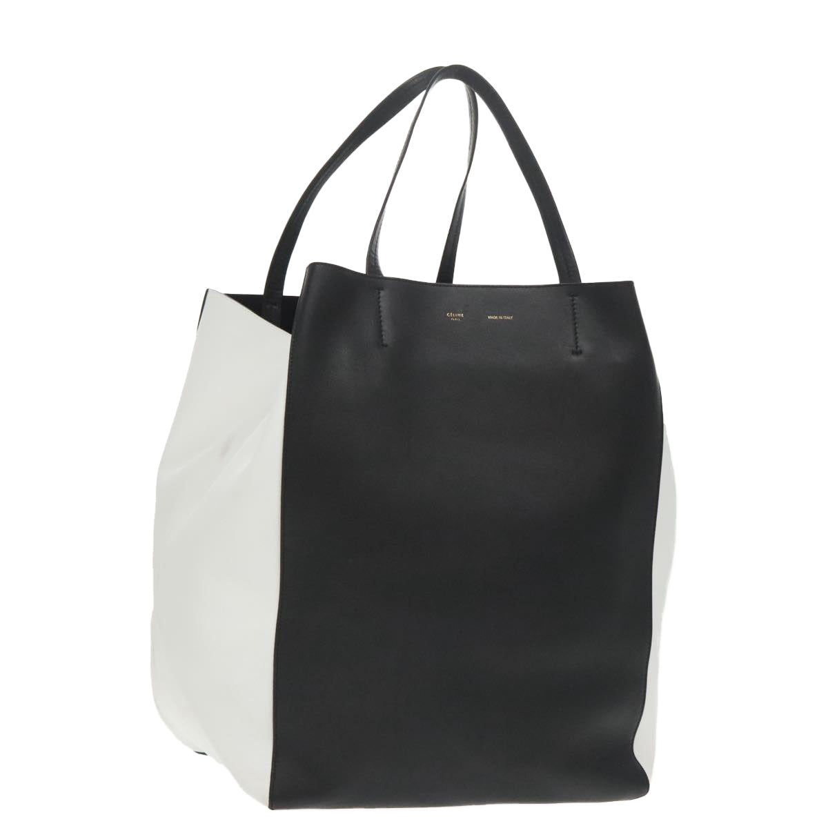 CELINE Horizontalkava Tote Bag Leather 2way White Black Auth hk1769