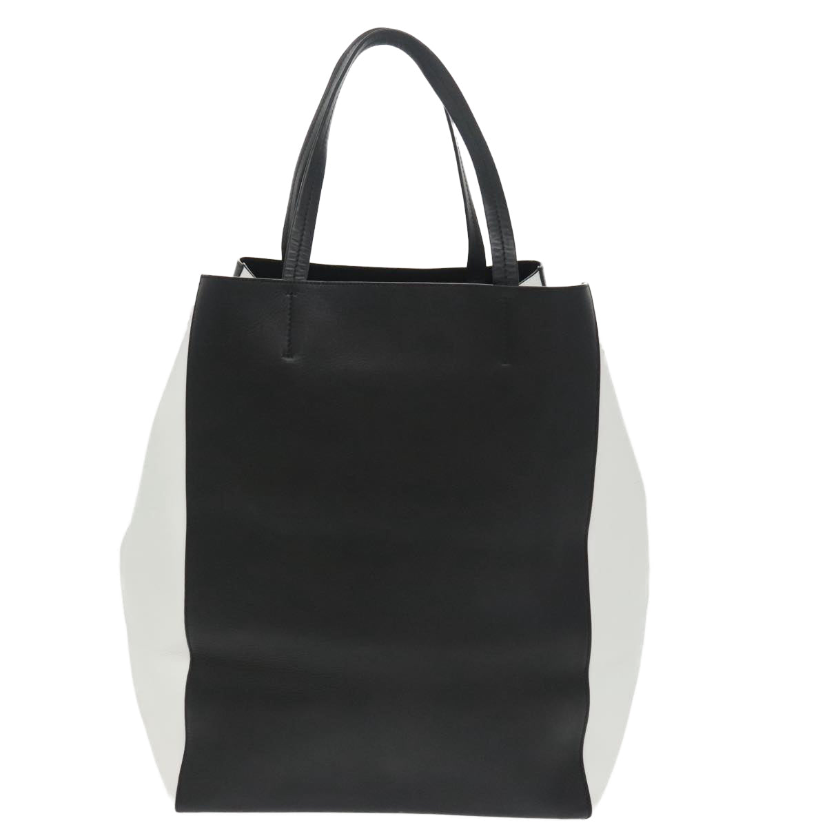 CELINE Horizontalkava Tote Bag Leather 2way White Black Auth hk1769