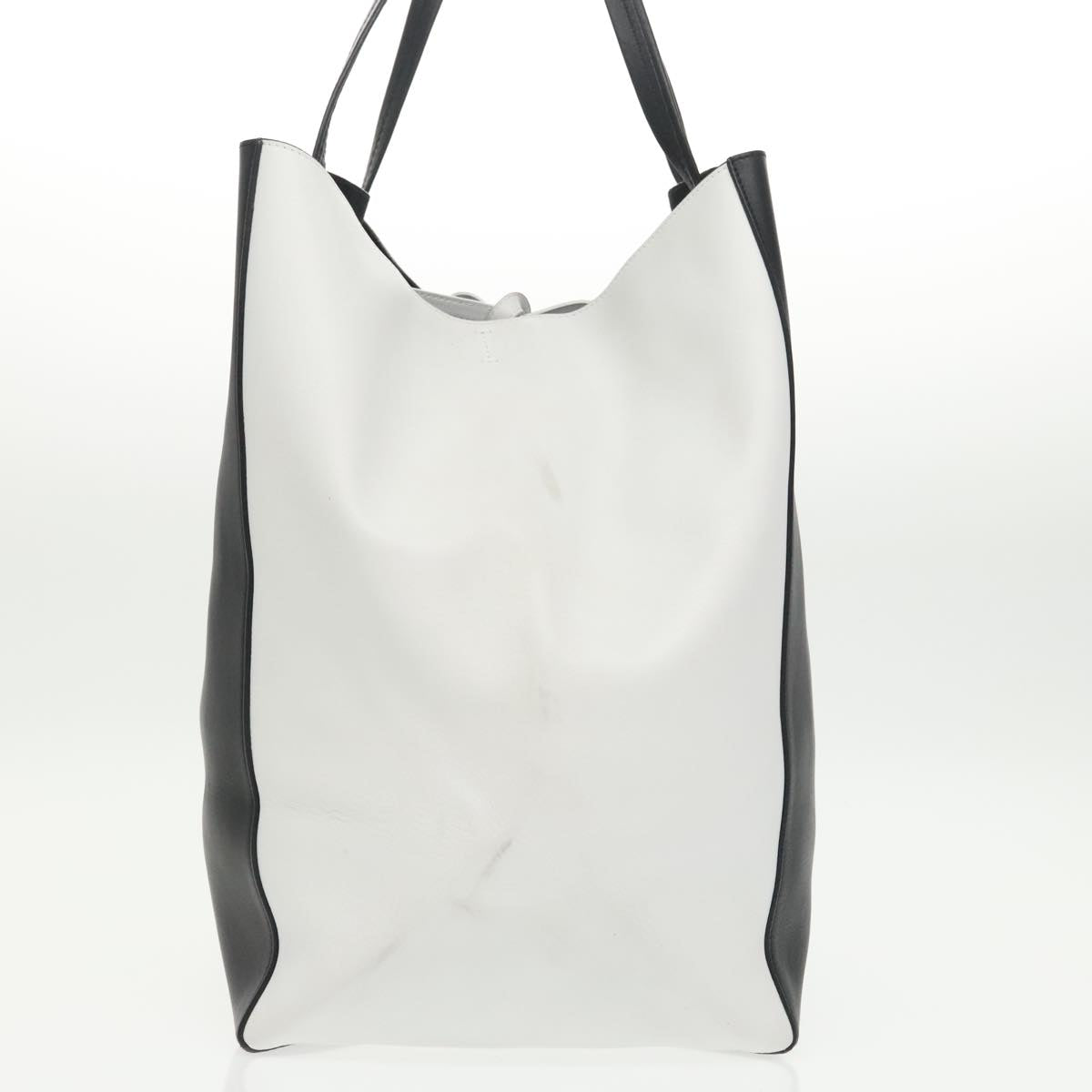 CELINE Horizontalkava Tote Bag Leather 2way White Black Auth hk1769