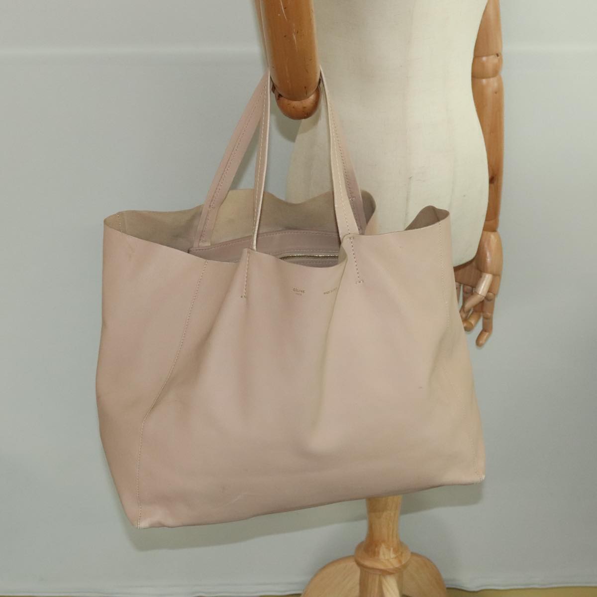 CELINE Horizontalkava Tote Bag Leather Pink Gold Auth hk1770