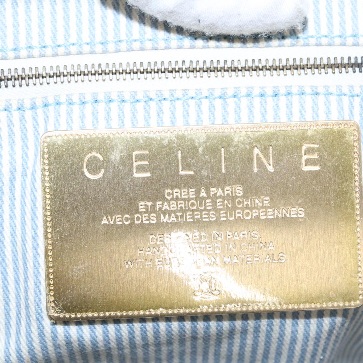 CELINE C Macadam Canvas Tote Bag Blue White Gold Auth hk1773