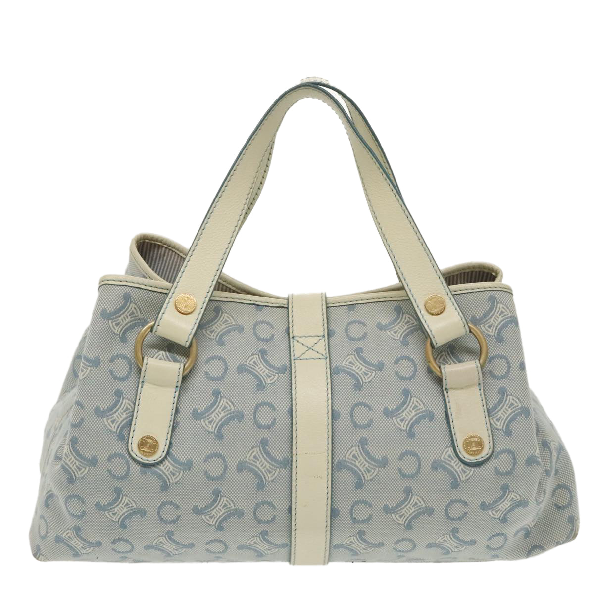 CELINE C Macadam Canvas Tote Bag Blue White Gold Auth hk1773 - 0