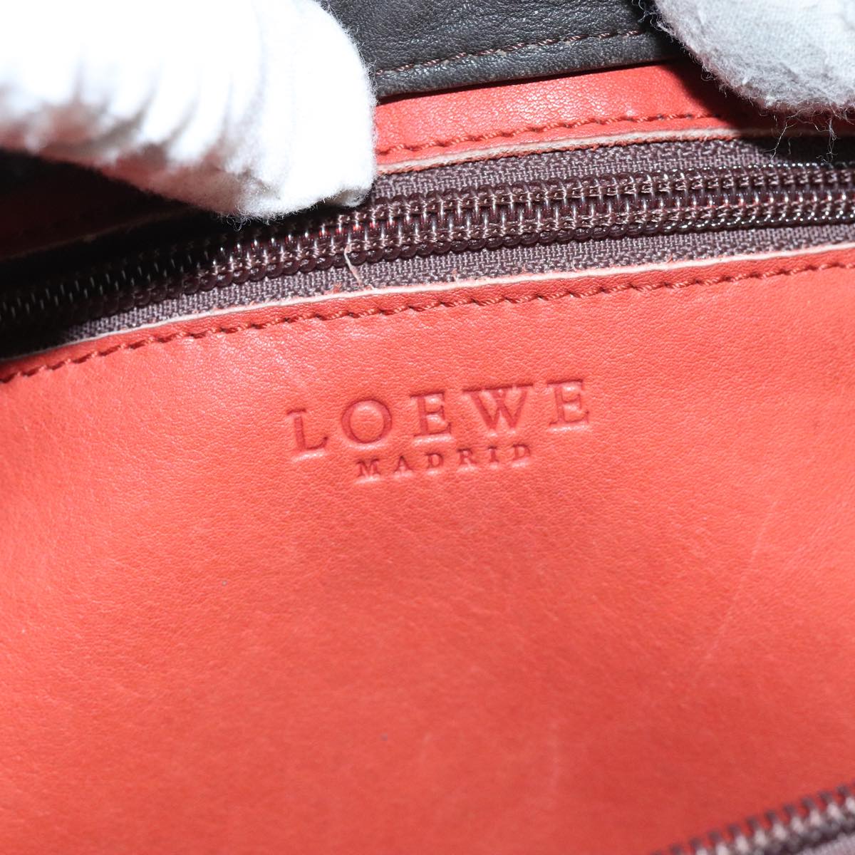 LOEWE Anagram Shoulder Bag Suede Leather Orange Dark Brown Gold Auth hk1779