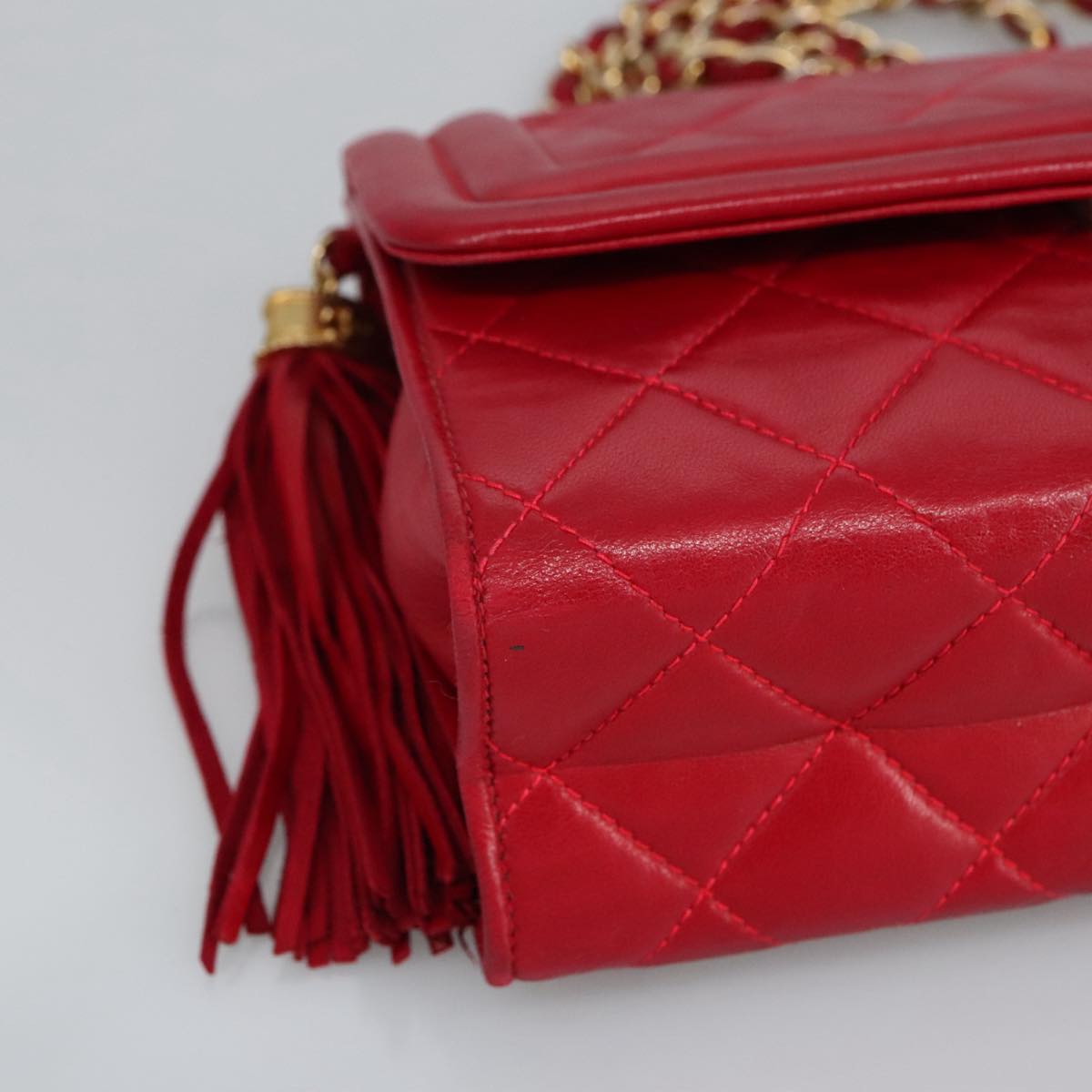 CHANEL Matelasse Chain Shoulder Bag Lamb Skin Red Gold CC Auth hk1785