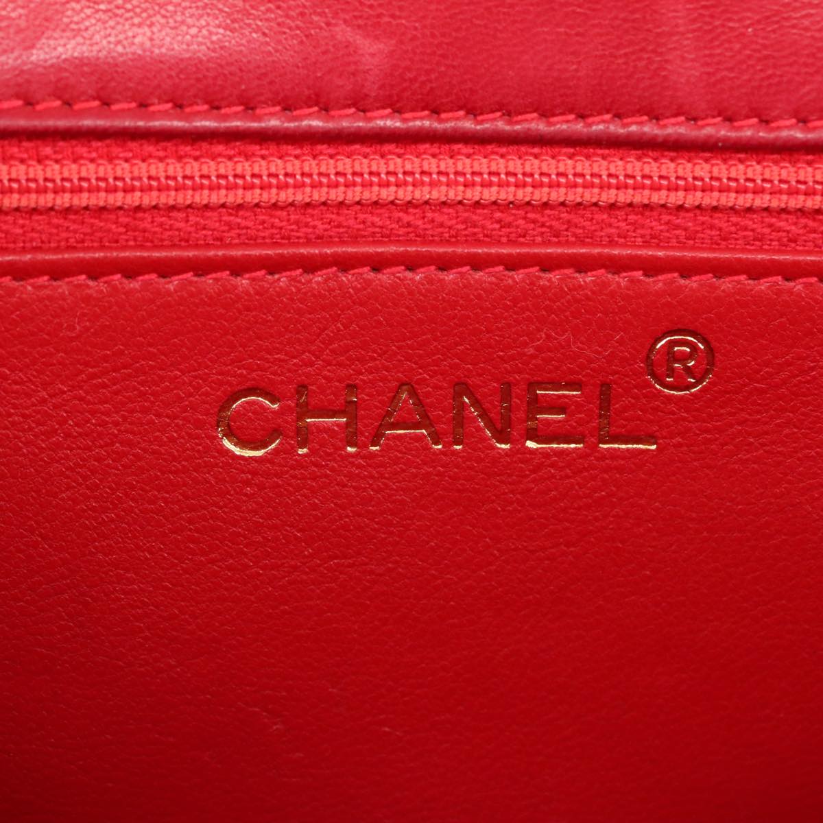 CHANEL Matelasse Chain Shoulder Bag Lamb Skin Red Gold CC Auth hk1785