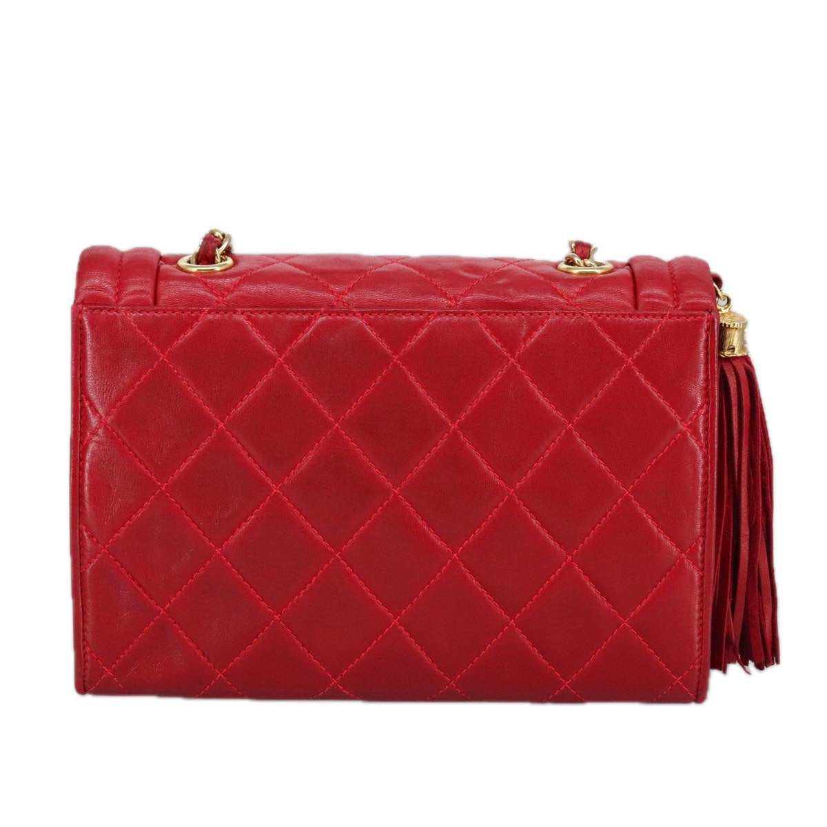 CHANEL Matelasse Chain Shoulder Bag Lamb Skin Red Gold CC Auth hk1785