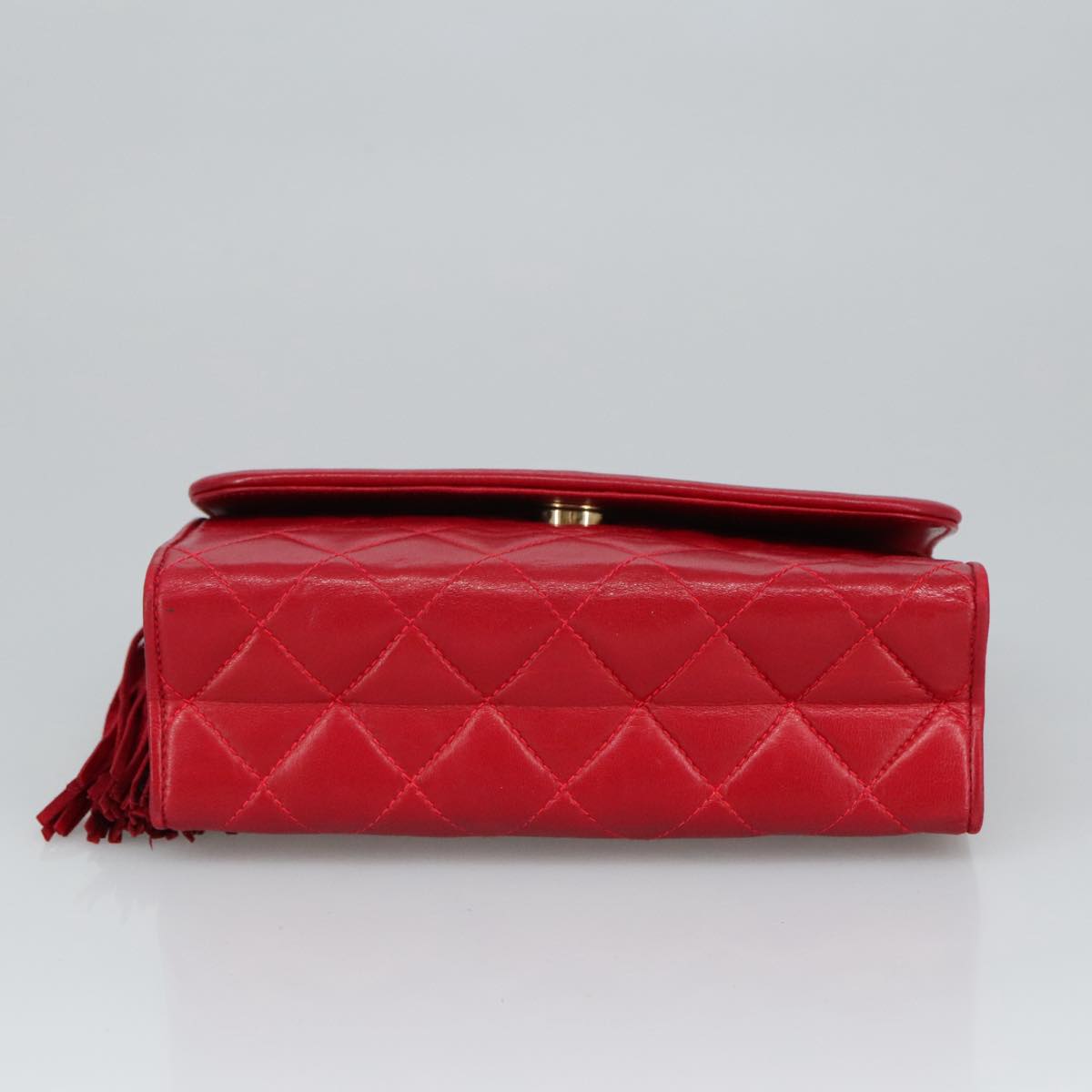 CHANEL Matelasse Chain Shoulder Bag Lamb Skin Red Gold CC Auth hk1785